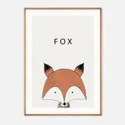 Galrie Charming Modern Minimalist Fox Art Print for Home Decor, Wood Frame, 70 x 100cm (28 x 40inch)