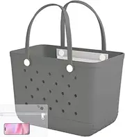 [SVETOR] Large Rubber Tote Bag-Waterproof Washable Travel Tote Bag with Zipper Pocket for Sports,Pool, Beach,Market. Durable Lightweight Beach Bag Handbag., Gray, X-Large
