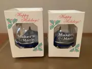 Makers Mark Bourbon Plastic Christmas Ornaments Blue/Gray Dipped (2)