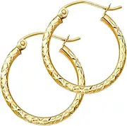 [JewelryWeb] 14k Yellow Gold Silk Sparkle Cut 1.5mm Round Tube Hoop Earrings 20mm-Hoop Earring for Women