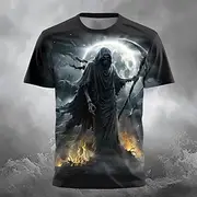 Men's Fire Reaper T shirt Short Sleeve T shirt 3D Print Crew Neck Shirt Designer Gothic Party Street Casual Black 1 Black Summer Spring Clothing Apparel S M L