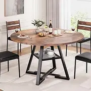 Round Dining Table for 4, Kitchen Table, Dining Table, Circle Table, Round Pedestal Dining Table, Dining Room Table, Dinner Table,Space Saving Wood Kitchen & Dining Room Tables, 42In, Rustic Brown