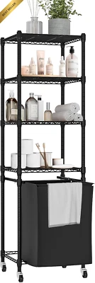 Laundry Basket with 4-Tier Storage Shelf & Wheels - DIY Clothes Hamper Organizer