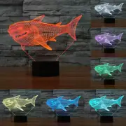 7-Color Changing 3D Shark Night Light Optical Illusion Mood Lamp Nursery Homeuse