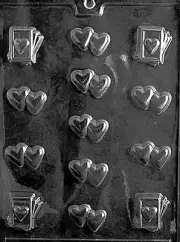 BS DOUBLE HEART PIECES & CARDS mold Chocolate Candy making valentines hearts