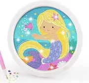 ACSAUMMY 5D Diamond Art Painting Kits for Kids with Wooden Frame Mermaid Diamond Art and Crafts for Kids Ages 6-8-10-12 Full Drill Paint by Number Kits Gem Art with 6.7 in Diamond Dots Painting Frames