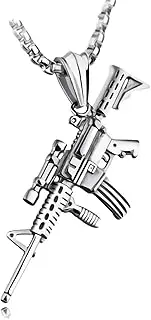 [tenghong2021] Hip Pop Stainless Gun Necklace AK47 Military Style Punk Cool Pendant Rifle Jewelry for Men Women