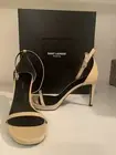 SAINT LAURENT Vitello Vernice Jane 80 Ankle Strap Sandals size 37 in Nude NIB