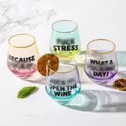 Two-Tone Stemless Wine Glasses with Sassy Sayings a€" 4 Pack