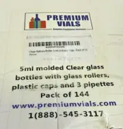 144 Clear Glass Roll-ons, Black Caps, & Rollers -EO's Plain Bottles 1/6 oz 5 ml