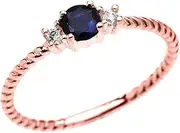 [Dainty and Elegant Gold Rings] 14k Rose Gold Dainty Solitaire Sapphire and White Topaz Rope Design Stackable/Proposal Ring