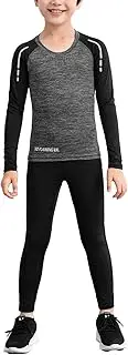 [FEESHOW] Kids Boys Sport Set Long Sleeved Base Layer Shirt with Pantyhose Themal Set Training Suit