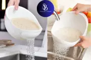 1PC-Silicone Colander Rice Bowl Drain Basket Fruit Bowl Washing Drain Basket wit
