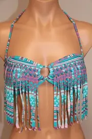 NWT Roxy Swimsuit Bikini Bra Top Sz M Strap Bandeau Fringe BNY3