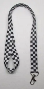 Black White CHECKER Flag LANYARD KEY CHAIN Ring Keychain ID Holder NEW
