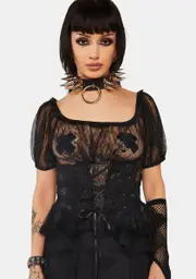 [Dark In Love] Gothic Sexy See-Through High Low Lace Top