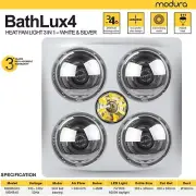 Modura Bathlux4 Bathroom 3 in 1 Heater Fan Exhaust Light 4 x 275W Instant Heat S