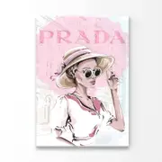 Pink Lady With Hat Fashion Store Print 100% Australian Made 100x150cm (Stretched Canvas)
