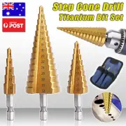 AU 3PCS HSS Steel Step Cone Drill Titanium Bit Set Hole Cutter 4-12/20/32mm