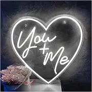 Hanging Art Neon Signs Neon Light You And Me Wedding Party Reception Room Decoration Mural Sign Romantic Personalized Proposal -(White)