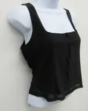BAR III TANK TOP BLACK WOMENS M MEDIUM TWO BUTTON FRONT LACY LACE SHELL CROP