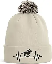 [Purple Print House] Horse Rider Heartbeat Embroidered Bobble Hat Horse Owners Gifts Galloping Stables Warm Winter Beanie Hat Womens
