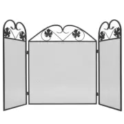 Folding Fireplace Screen 3 Panel Safety Fine Mesh Protective Guard Iron Black