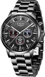 Watches Men Fashion Full Steel Quartz Analog Wristwatch Men Luxury Brand LIGE Waterproof Chronograph Date Business Dress Watch Gent Casual Balck Clock
