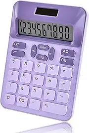 [Valtiner] Solar Calculators Desktop, 12 Digit Basic Calculator with Big Buttons, Sensitive Aesthetic Desk Accessories Large LCD for Office School (Purple)