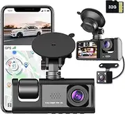 Dash Cam for Car,WiFi Car Camera,1080P HD Front & Inside & Rear Triple Len Car Dash Cam with Gravity Sensing,2" IPS Screen,Night Vision Ring Recording 170° Wide Angle WDR,Including 32GB Card