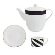 3pc Mikasa Luxe Deco Kitchen China Tea for One Tableware Dining Set, White