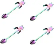 Tea Spoon Dessert Spoons 4pcs/Set Stainless Steel Mini Cat Kitten Design Stainless Steel Coffee/Tea/Dessert/Drink/Mixing/Milkshake Spoon Flatware Gadgets 4pcs Colorful