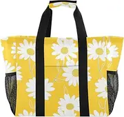 [sanluoli] Totes Foldable Beach Tote Bag Waterproof with Handles Car Tote, Yellow Flowers, 1 size