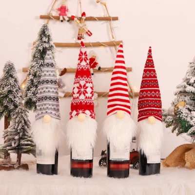 Red Wine Bottle Cover Bags Santa Faceless Gnome Christmas Decoration Party Decor