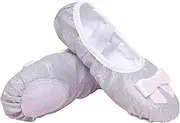 [SEAUR] Ballet Shoes Girls Glitter Sequins / Satin Ballet Slippers Leather Sole Ballet Dance Shoes for Children - 23-35 EU, a05 glitter silver, 23 EU