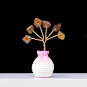 Natural Tiger's Eye Gem Quartz Crystal Carved Gravel Tree Vase Handmade Ornament