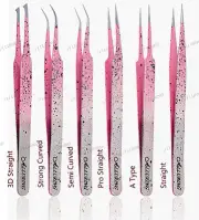 Alluring Ombre Silver Pink w/ Black Speckles Tweezers Eyelash Extensions