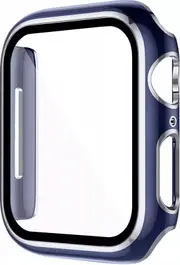 For Apple Watch 8 /7 /SE /6 /5 /4 /3 /2 /1 Ultra Hard Gel Case With Built-In Screen Protector 41MM - NavyBlue/Silver