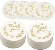 IWOWHERO 100Pcs Round Gold Foil Thank You Tags for Weddings Decorative DIY Sticker Labels