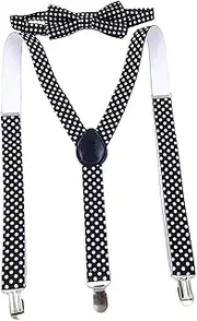 [Dickly] Kids Suspender Bowtie Set Adjustable Braces Heavy Duty Tuxedo Suspenders Pants Suspender for Dance Costume Halloween Jeans