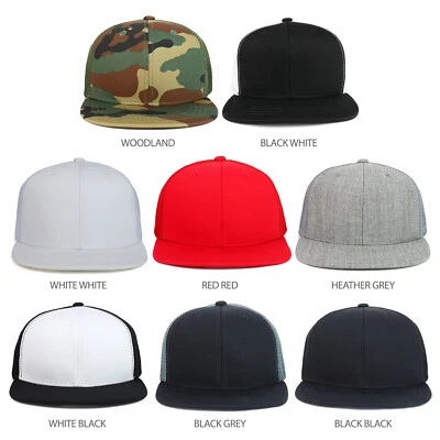 Youth Stylish Flat Bill Structured Mesh Back Snapback Trucker Cap - FREESHIP