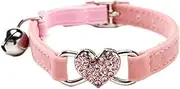 Chukchi Heart Bling Cat Collar with Safety Belt and Bell 8-11 Inches(Pink)