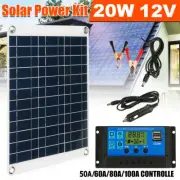 12V 20W Solar Panel Kit Mono For Home RV Caravan Camping Power Charging Battery