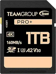 TEAMGROUP PRO 1TB UHS-I U3 A2 V30 4K UHD Read/Write Speed up to 160/120MB/s SDXC Memory Card for Professional Vloggers, Filmmakers, Photographers & Content Curators TPPSDX1TIA2V3001