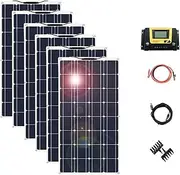 6 Pack 100W Monocrystalline Cell PV Module, 12V Solar Panels for Homes Camping RV Battery and Other Off-Grid Applications (Total 600W)
