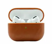 Shockproof Tough Slim Leather Cover For AirPods Pro Earphone Charging Case - Light Brown