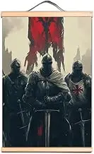 Vintage Roman Crusades Armor Warrior Scroll Poster and Canvas Art Prints Home Wall Decor Banner - Masonic Knights Templar Flag Wall Hanging Painting A0