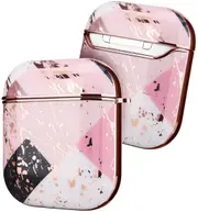 Airpod Case For Apple Airpods Gen 1 & 2 - Electroplated Marble Luxury Design Protective Cover With Clip Keychain - Supports Wireless Qi Charging For Airpods Generation 1 & 2 - Picasso Pink Marble