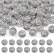 FASHEWELRY 50pcs Antique Silver Tibetan Style Flat Round Alloy Metal Beads Spacers Loose Spacer Beads Charms for Jewelry Making Findings, Lead Free & Nickel Free & Cadmium Free
