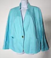 Talbots 16WP Aberdeen Blazer Linen Sky Blue NWT Single Button Career Corp Art